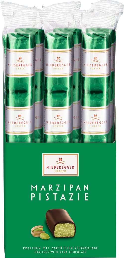 NIEDEREGGER Pistachio Choc Mini Marzipan Loaves Stick Pk 50g (Pack of 15)