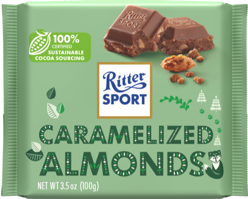 RITTER SPORT Caramelized Almonds Bar 100g (Pack of 12)