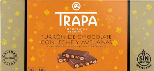 TRAPA Turron - Milk Chocolate Nougat with Hazelnuts 175g (Pack of 12)