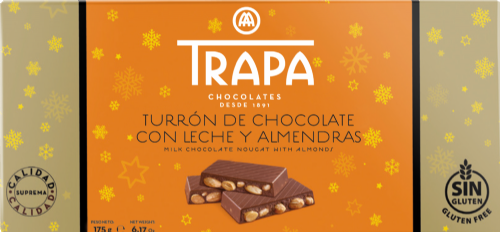 TRAPA Turron - Milk Chocolate Nougat with Almonds 175g (Pack of 12)