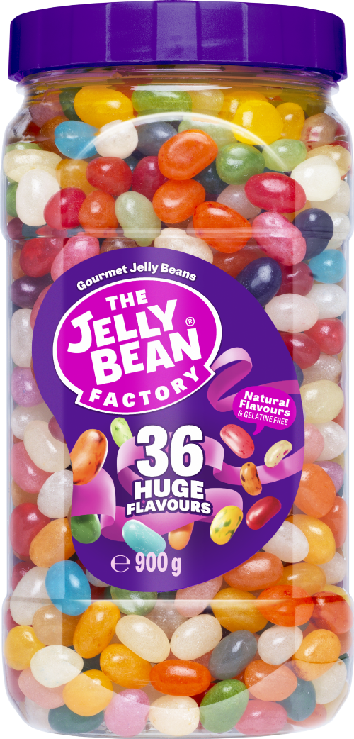 JELLY BEAN FACTORY 36 Huge Flavours Mix - Jar 900g (Pack of 6)