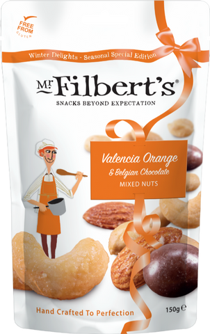 MR FILBERT'S Valencia Orange & Belgian Choc Mixed Nuts 150g (Pack of 12)