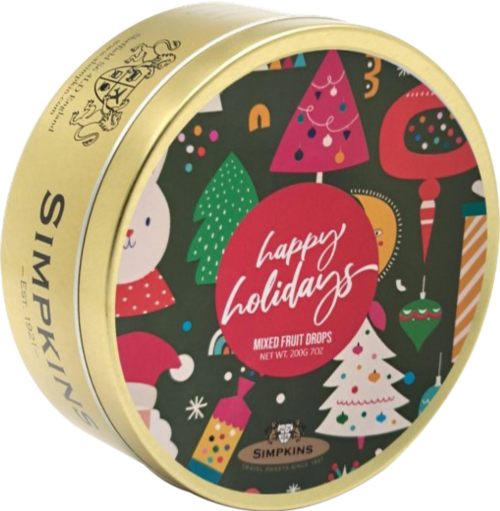 SIMPKINS Mixed Fruit Drops - Happy Holidays Tin 200g (Pack of 6)