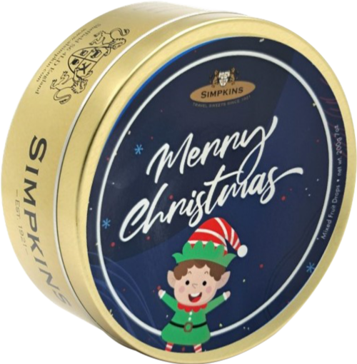 SIMPKINS Mixed Fruit Drops - Merry Christmas Elf Tin 200g (Pack of 6)