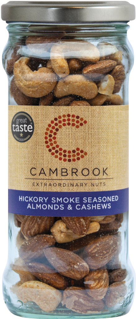 CAMBROOK Hickory Smoke Seasoned Almonds & Cashews - Jar 180g (Pack of 6)