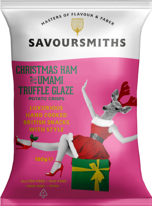 SAVOURSMITHS Xmas Ham/Umami Truffle Glaze Potato Crisps 150g (Pack of 12)
