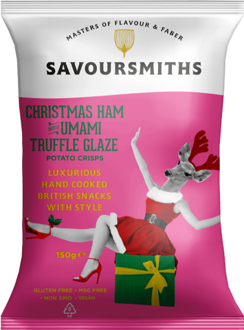 SAVOURSMITHS Xmas Ham/Umami Truffle Glaze Potato Crisps 150g (Pack of 12)