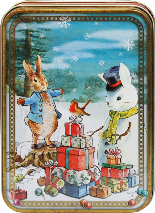 TIN TREATS Peter Rabbit Snowman & Presents Tin / Fudge 125g (Pack of 12)