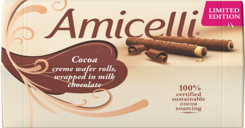 AMICELLI Cocoa Creme Wafer Rolls in Milk Chocolate (Pack of 8)