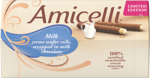 AMICELLI Milk Creme Wafer Rolls in Milk Chocolate (Pack of 8)