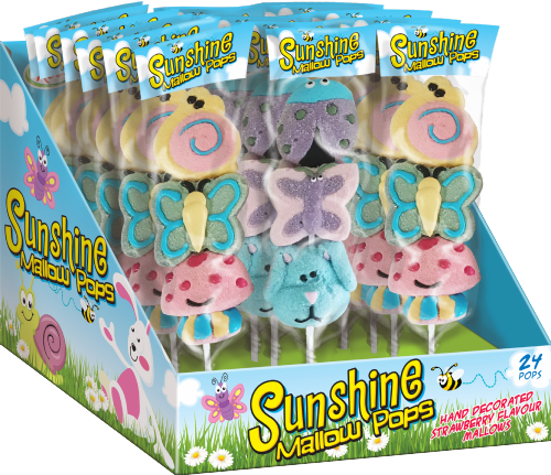 ROSE CONFECTIONERY Assorted Sunshine Mallow Pops 30g (Pack of 24)