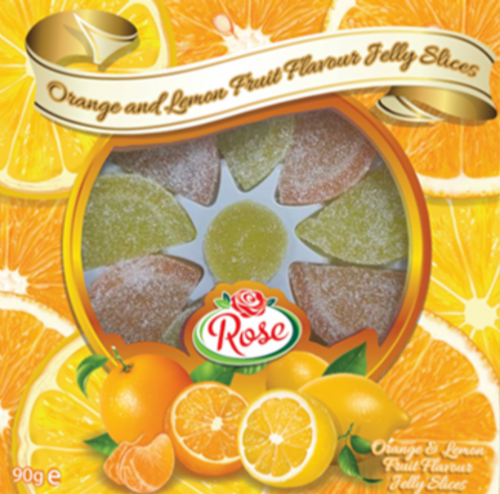 ROSE CONFECTIONERY Orange & Lemon Flavour Jelly Slices 90g (Pack of 24)