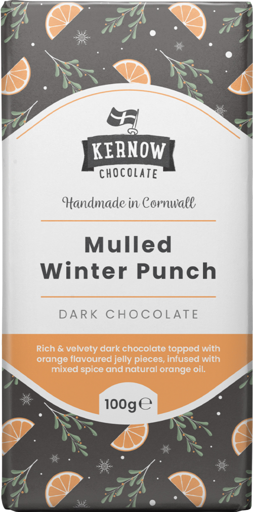 KERNOW CHOCOLATE Mulled Winter Punch Chocolate Bar 100g (Pack of 20)