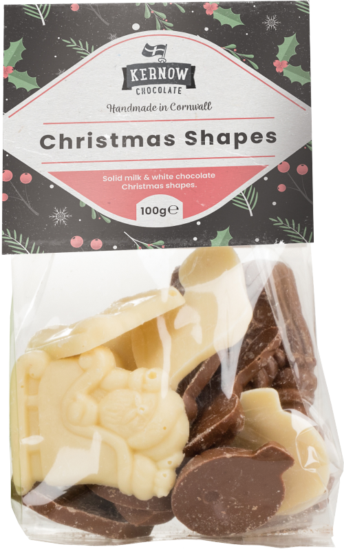 KERNOW Solid Milk & White Choc Christmas Shapes 100g (Pack of 20)