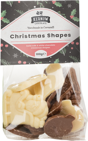 KERNOW Solid Milk & White Choc Christmas Shapes 100g (Pack of 20)