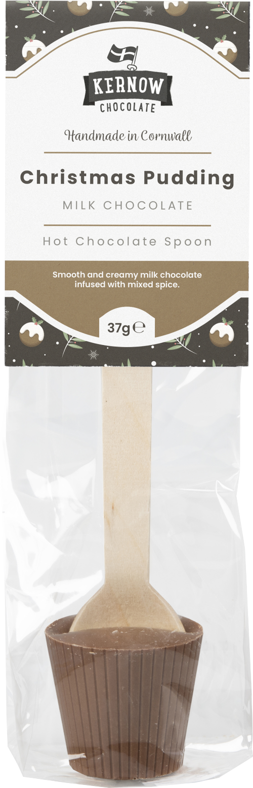KERNOW Hot Choc Spoon - Christmas Pudding Milk Chocolate 37g (Pack of 20)