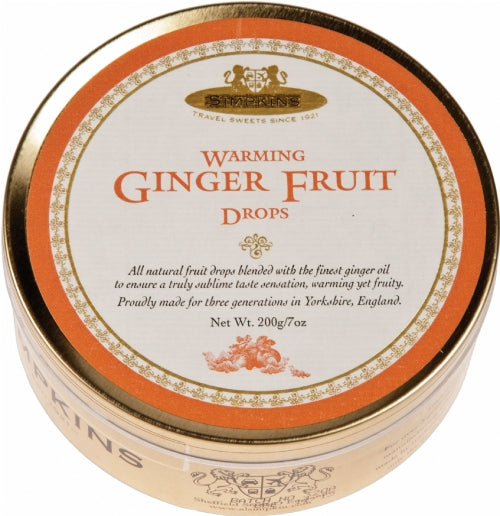 SIMPKINS Warming Ginger Fruit Drops - Tin 200g (Pack of 6)