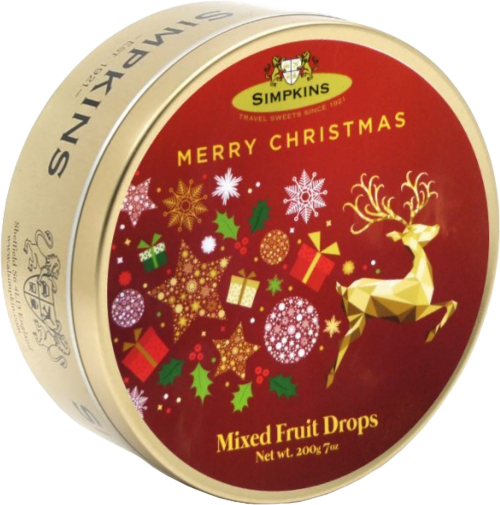 SIMPKINS Mixed Fruit Drops Merry Christmas Reindeer Tin 200g (Pack of 6)