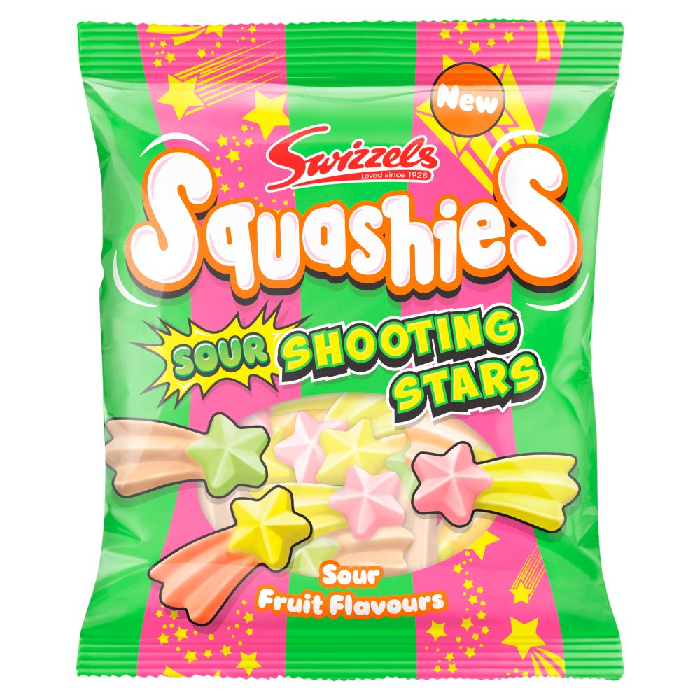 Swizzels Squashies Sour Shooting Stars 100g (Pack of 12)