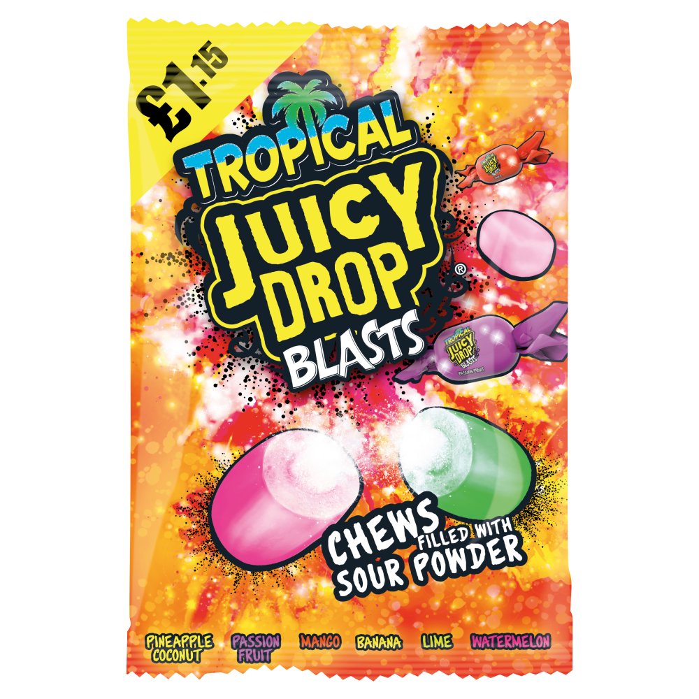 Tropical Juicy Drop Blasts Chews Filled with Sour Powder 120g (Pack of 12)