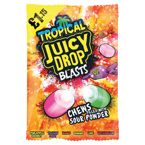 Tropical Juicy Drop Blasts Chews Filled with Sour Powder 120g (Pack of 12)