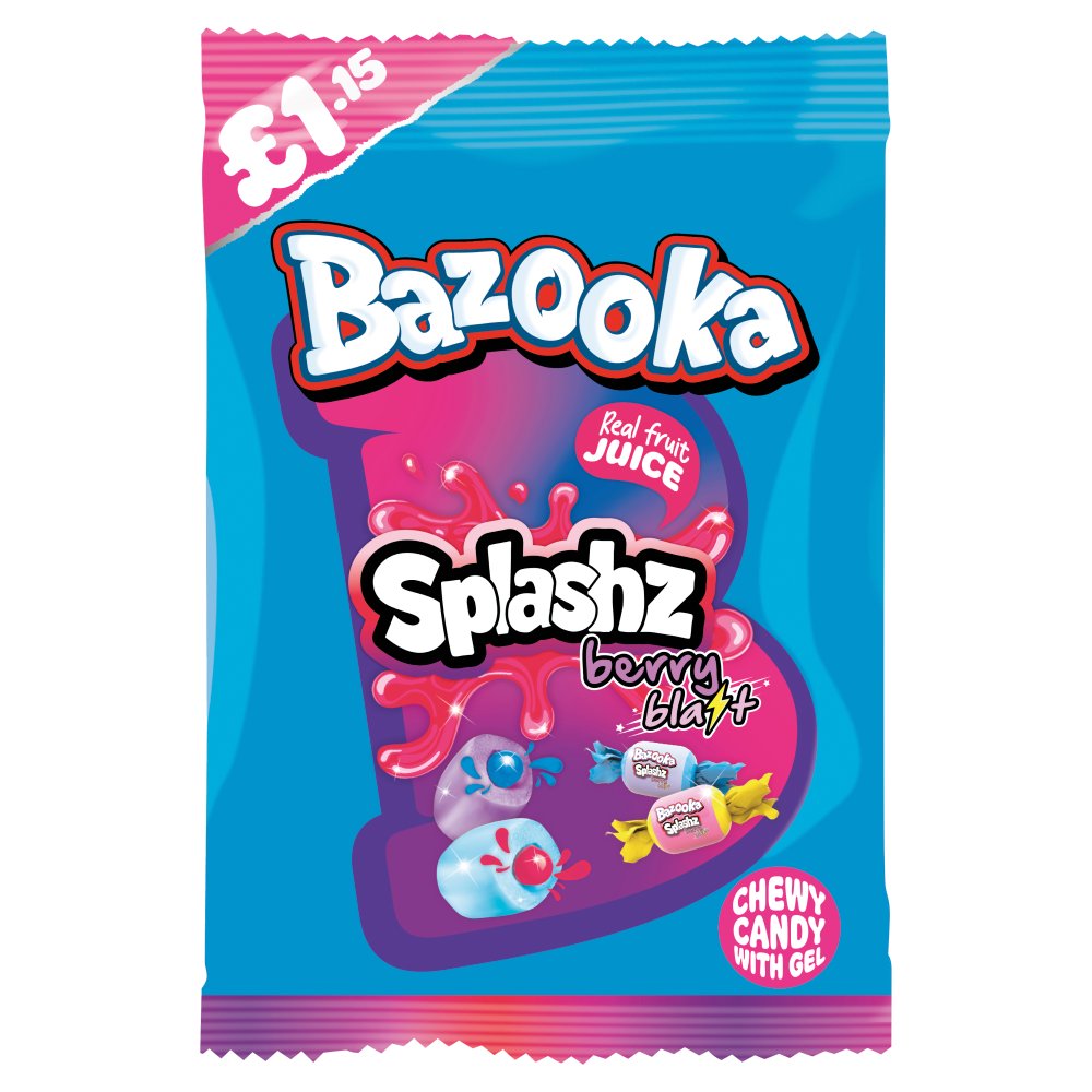 Bazooka Splashz Berry Blast Chewy Candy with Gel 120g (Pack of 12)