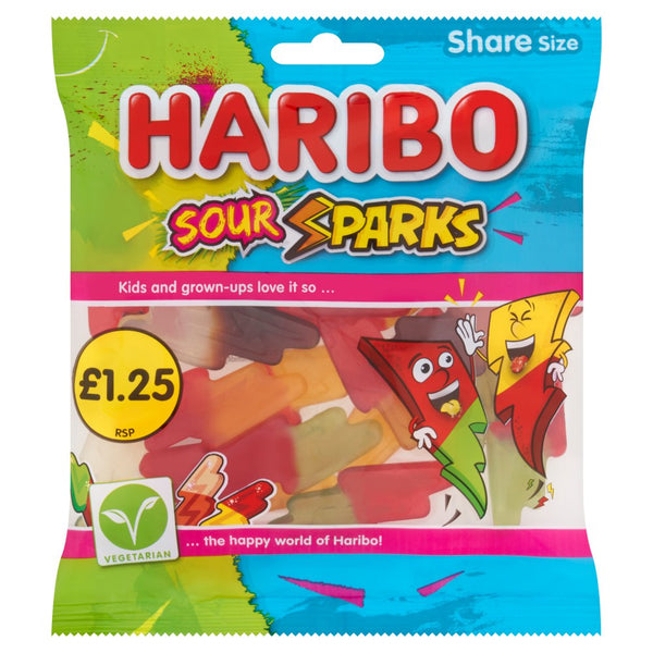 HARIBO Sour Sparks Fruit & Cola Gums Sweets Sharing Bag 140g (Pack of 12)