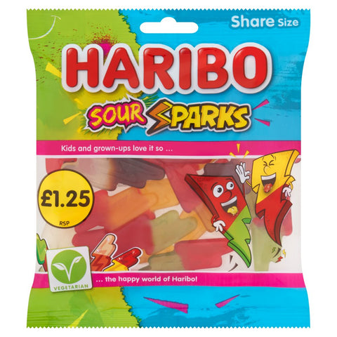 HARIBO Sour Sparks Fruit & Cola Gums Sweets Sharing Bag 140g (Pack of 12)