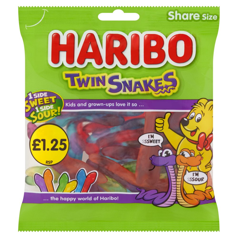 HARIBO Twin Snakes Fruit Flavour Gum Jelly Sweets Sharing Bag 140g (Pack of 12)