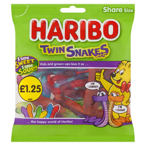 HARIBO Twin Snakes Fruit Flavour Gum Jelly Sweets Sharing Bag 140g (Pack of 12)