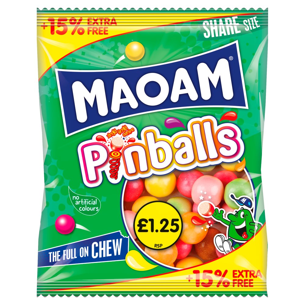 MAOAM Pinballs Fruit & Cola Flavour Chewy Sweets Sharing Bag 161g (Pack of 14)