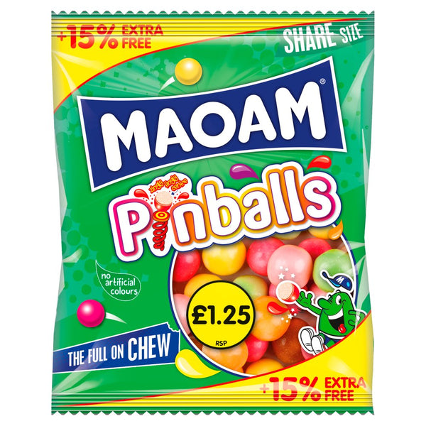 MAOAM Pinballs Fruit & Cola Flavour Chewy Sweets Sharing Bag 161g (Pack of 14)