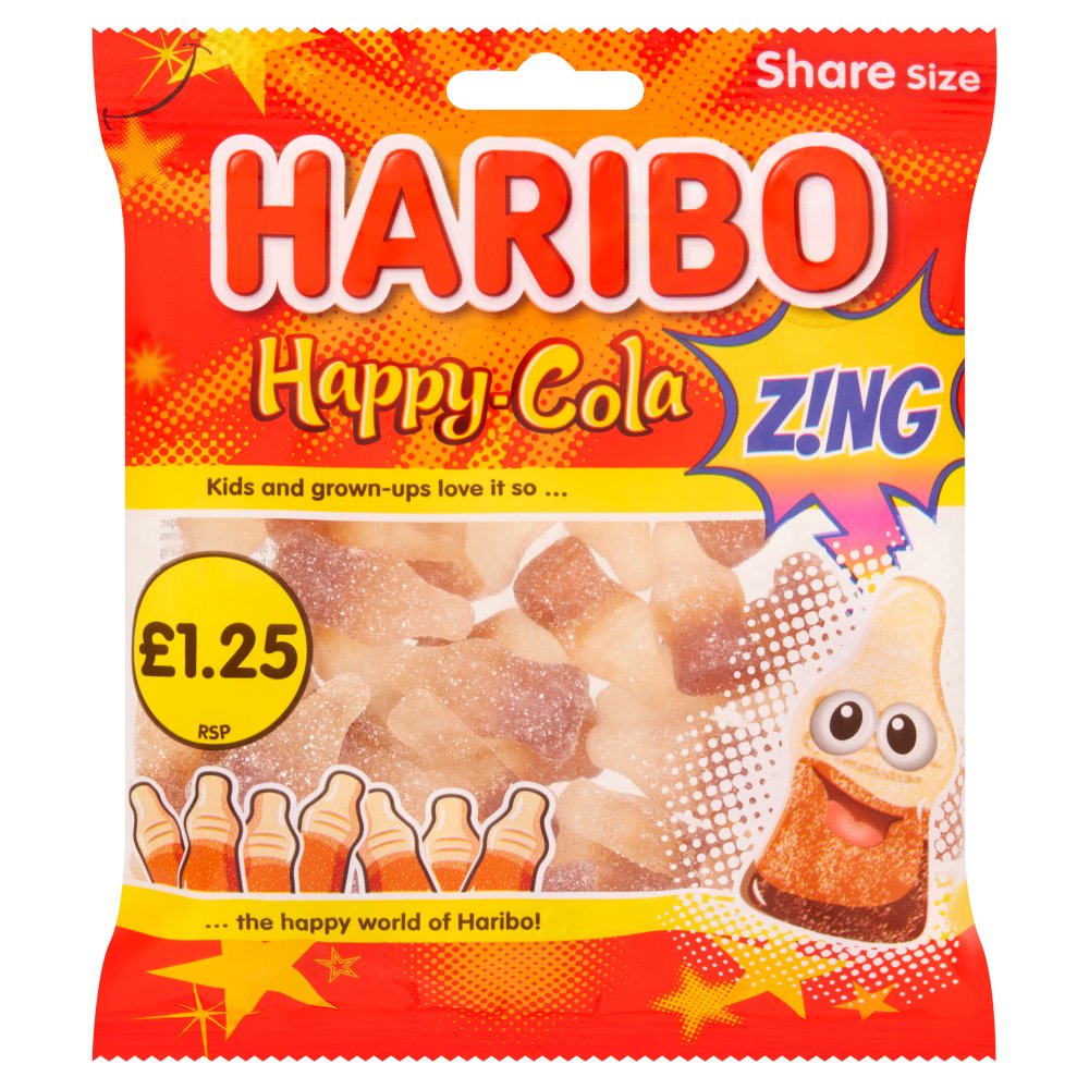 HARIBO Happy Cola Zing Fizzy & Jelly Sweets Sharing Bag 140g (Pack of 12)