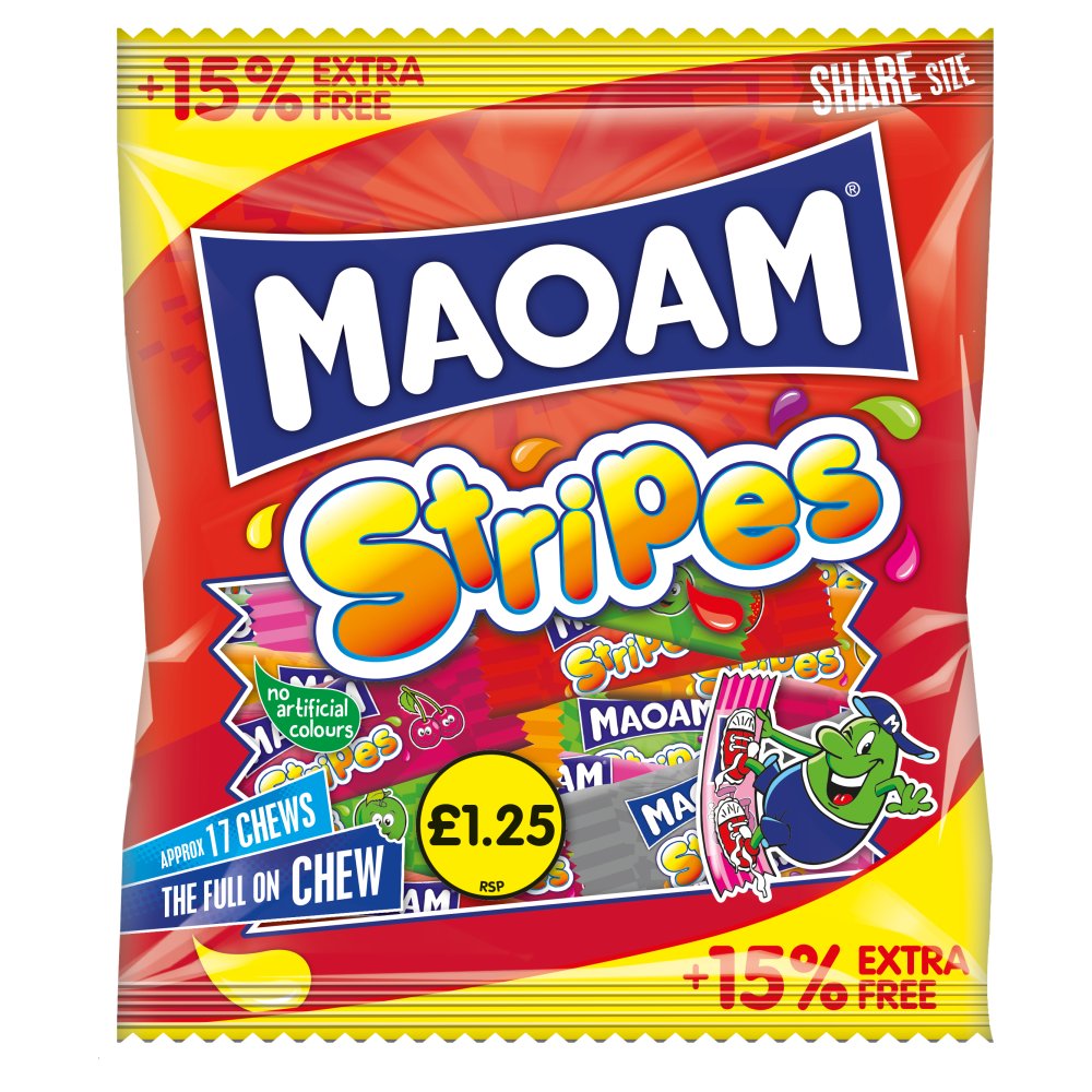 MAOAM Stripes Fruit & Cola Flavour Chewy Sweets Sharing Bag 161g (Pack of 14)