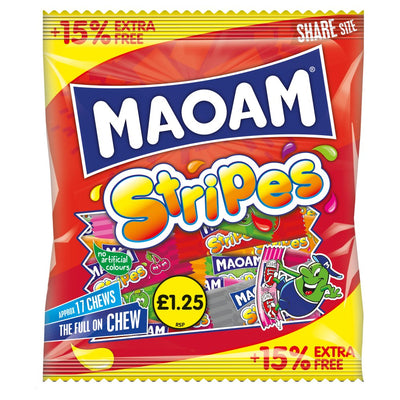 MAOAM Stripes Fruit & Cola Flavour Chewy Sweets Sharing Bag 161g (Pack of 14)