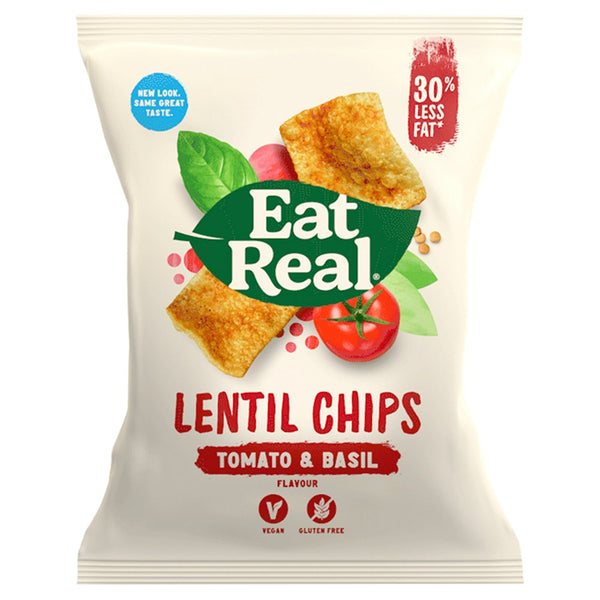 Eat Real Lentil Chips Tomato & Basil Flavour 40g (Pack of 12)