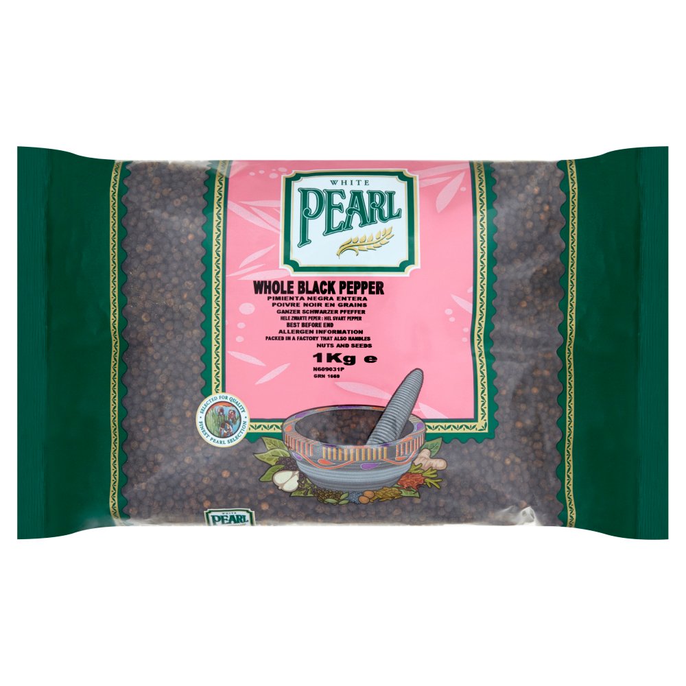 White Pearl Whole Black Pepper 1kg (Pack of 1)