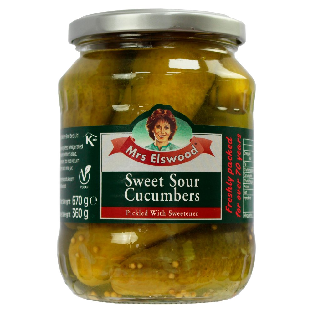Mrs Elswood Sweet Sour Cucumbers Pickled with Sweetener 670g (Pack of 6)