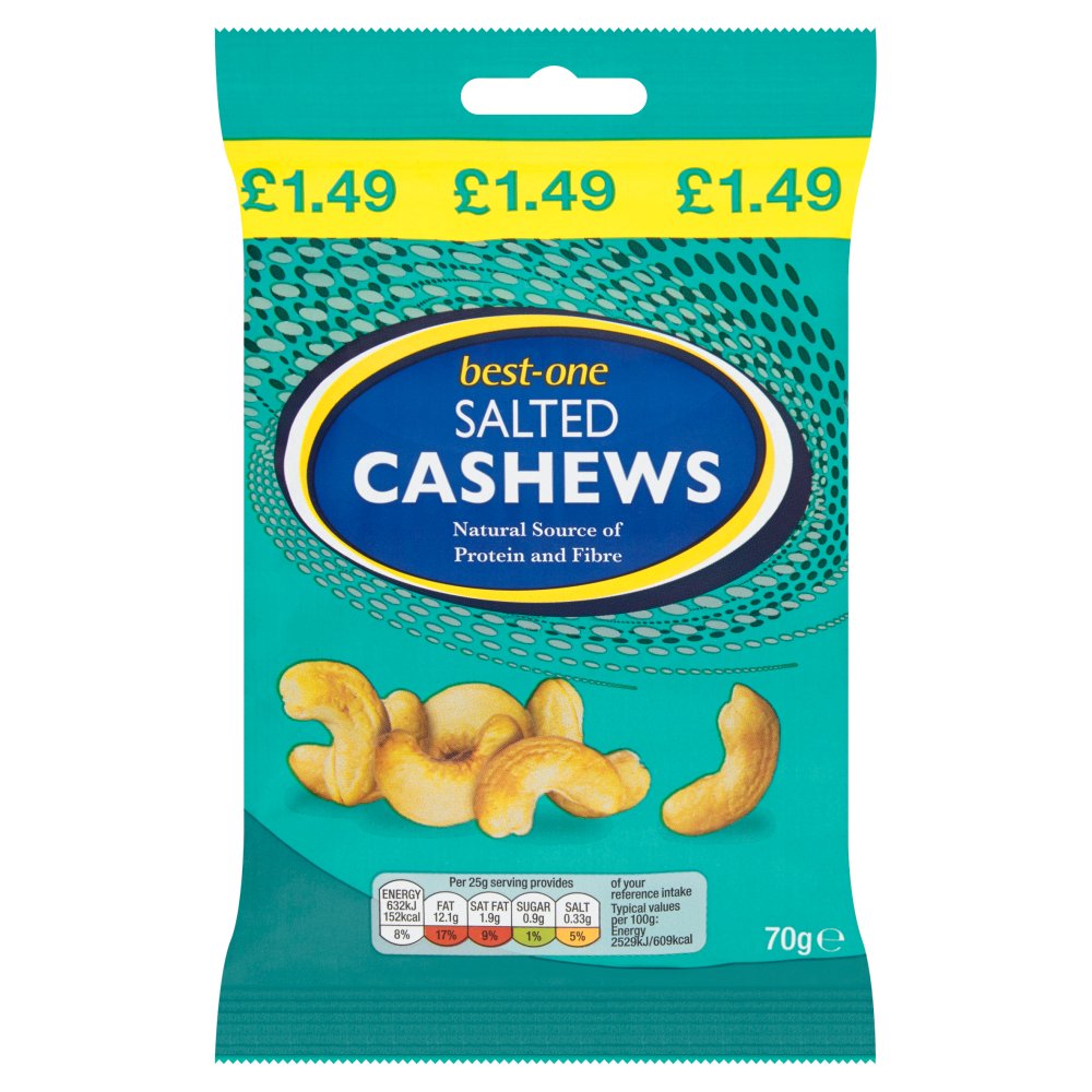 Best-One Salted Cashews 70g (Pack of 12)