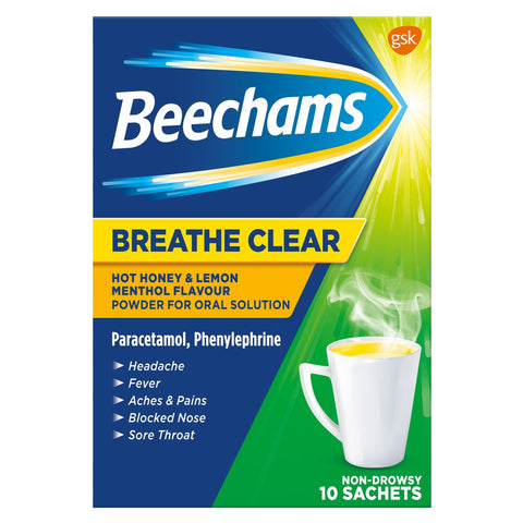 Beechams Breathe Clear Hot Honey & Lemon Menthol Flavour Sachets, 10s (Pack of 6)