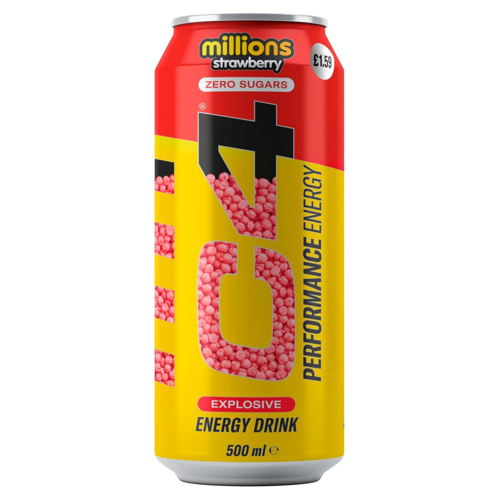 C4 Performance Energy Millions Strawberry Energy Drink 500ml (Pack of 12)