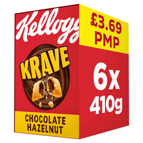 Kellogg's Krave Chocolate Hazelnut Flavour Cereal 410g (Pack of 6)