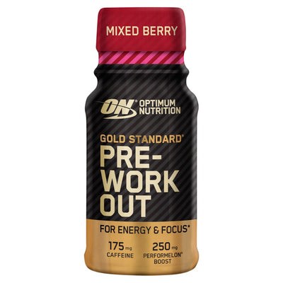 Optimum Nutrition Gold Standard Pre-Workout Energy Shot, Mixed Berry Flavour, single serve 60ml (Pack of 12)
