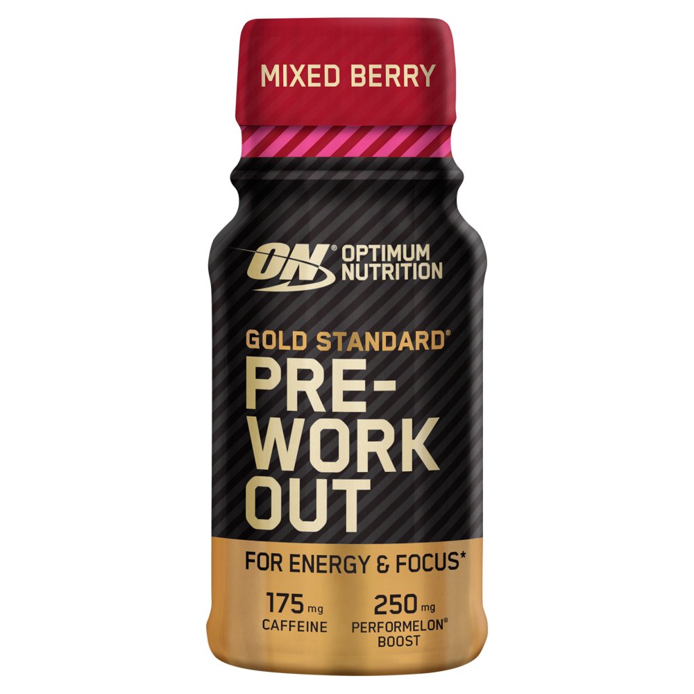 Optimum Nutrition Gold Standard Pre-Workout Energy Shot, Mixed Berry Flavour, single serve 60ml (Pack of 12)