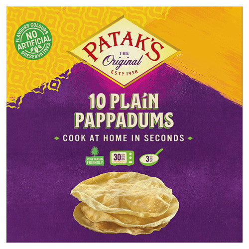 Patak's The Original 10 Cook at Home Pappadums Plain 100g (Pack of 12)