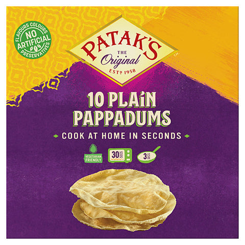 Patak's The Original 10 Cook at Home Pappadums Plain 100g (Pack of 12)