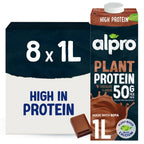 Alpro High Protein Soya Chocolate Long Life Dairy Free Drink 1L (Pack of 8)