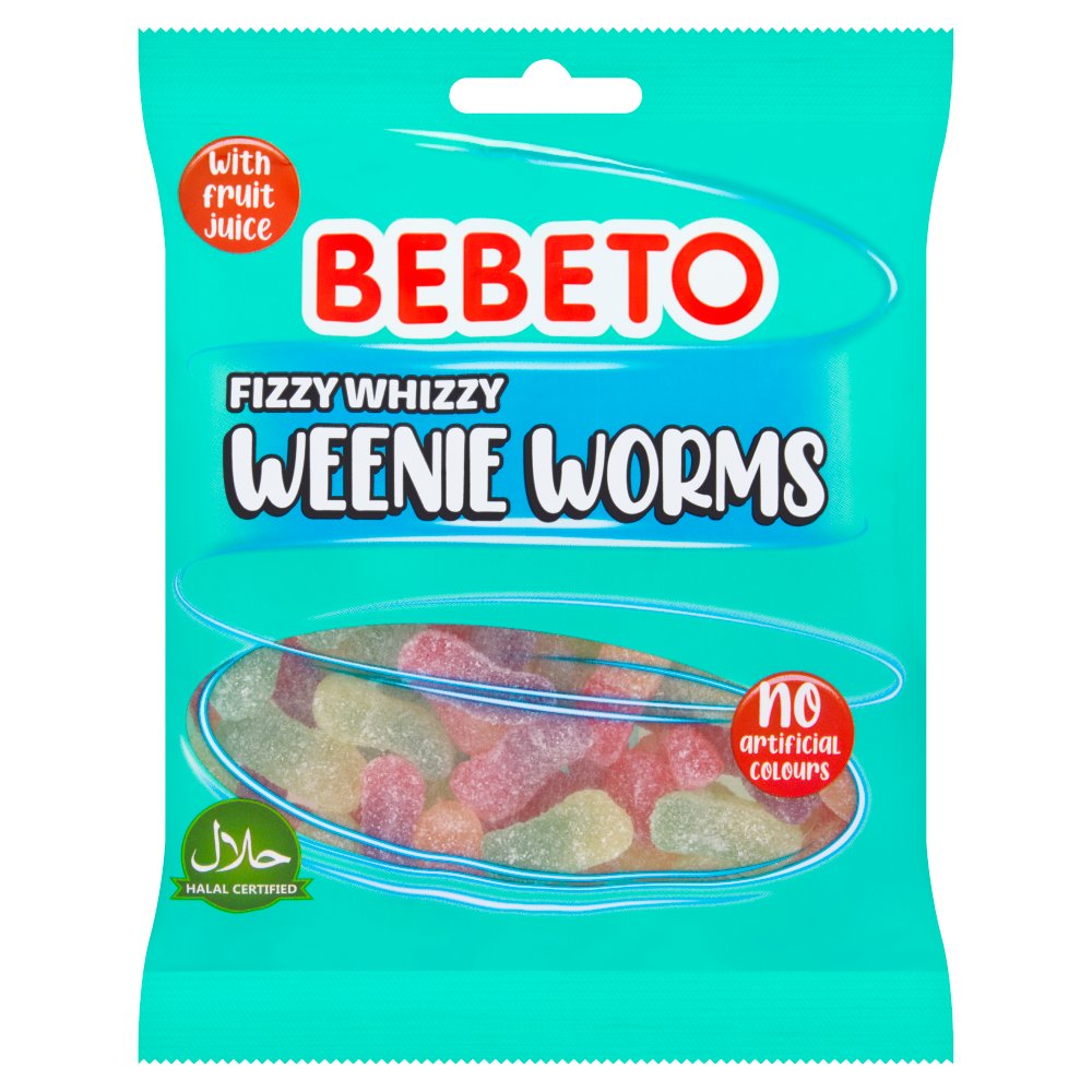 Bebeto Fizzy Whizzy Weenie Worms 150g (Pack of 10)