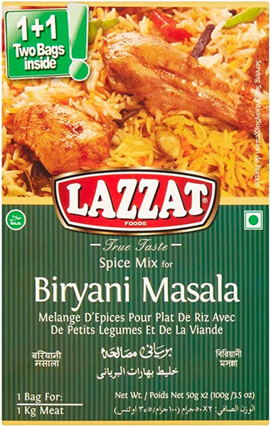 Lazzat Foods True Taste Spice Mix for Biryani Masala 2 x 50g (100g) (Pack of 6)