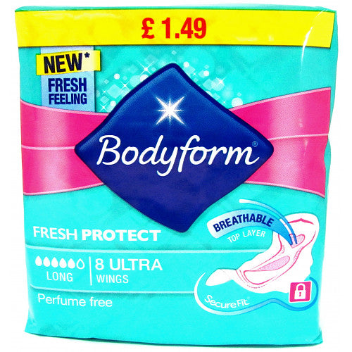 Bodyform Long Towel with Wings, New Cour-V™ Adaptive Technology 8 pcs (Pack of 16)